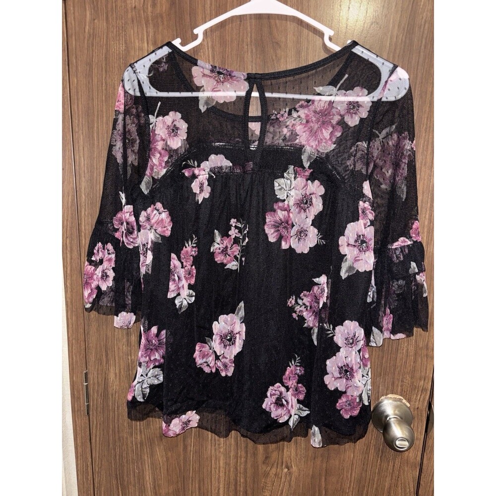Sheer Floral Mesh Womens Top Black Pink Bell Sleeve Whimsigoth Fairy Grunge Boho